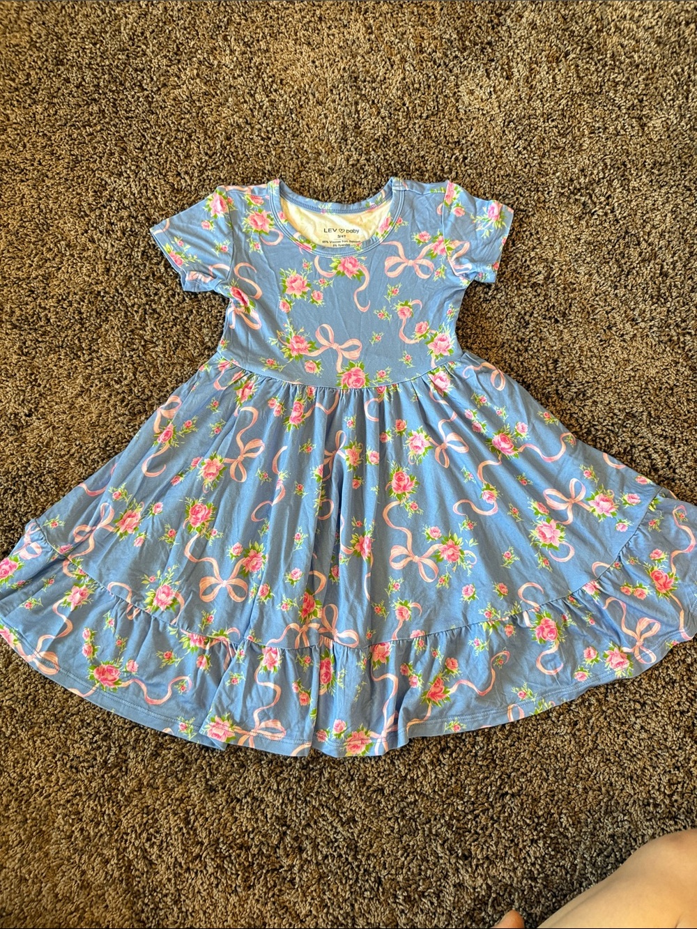 NWOT LEV BABY Elodie Twirl Dress blue floral ribbon bow print - 3/4T
